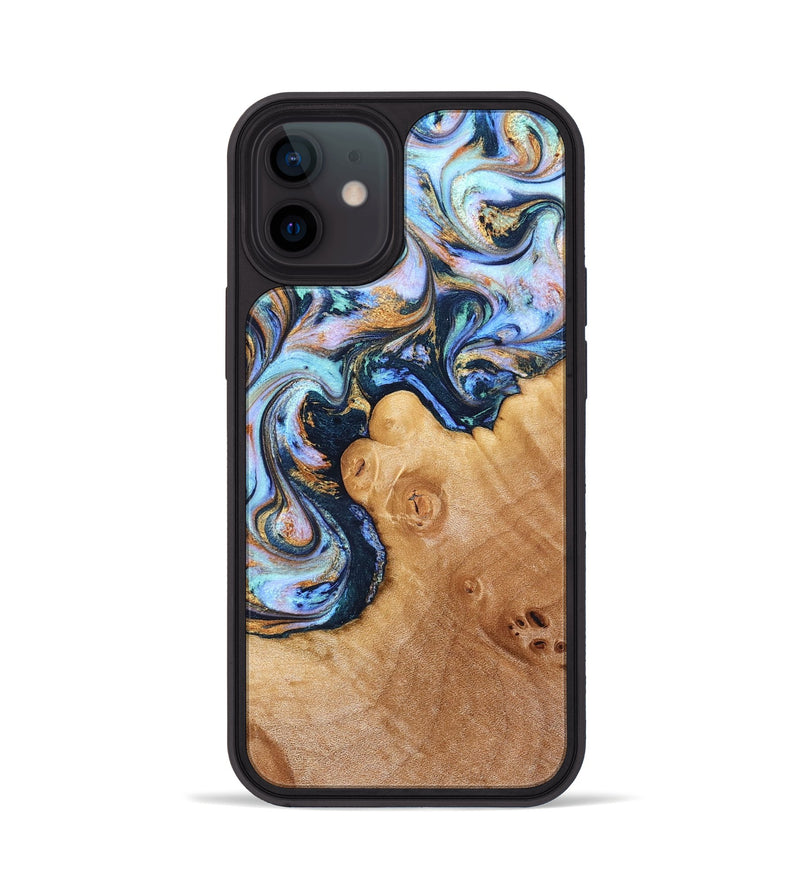 iPhone 12 Wood Phone Case - Iliana (Teal & Gold, 823383)