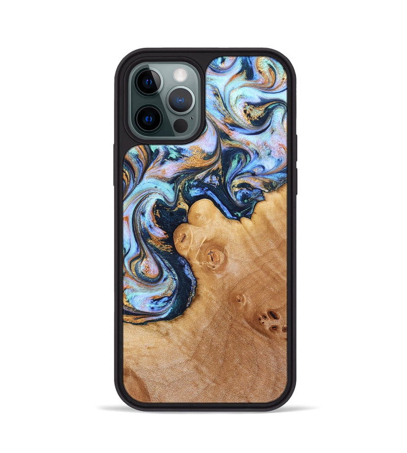iPhone 12 Pro Wood Phone Case - Iliana (Teal & Gold, 823383)