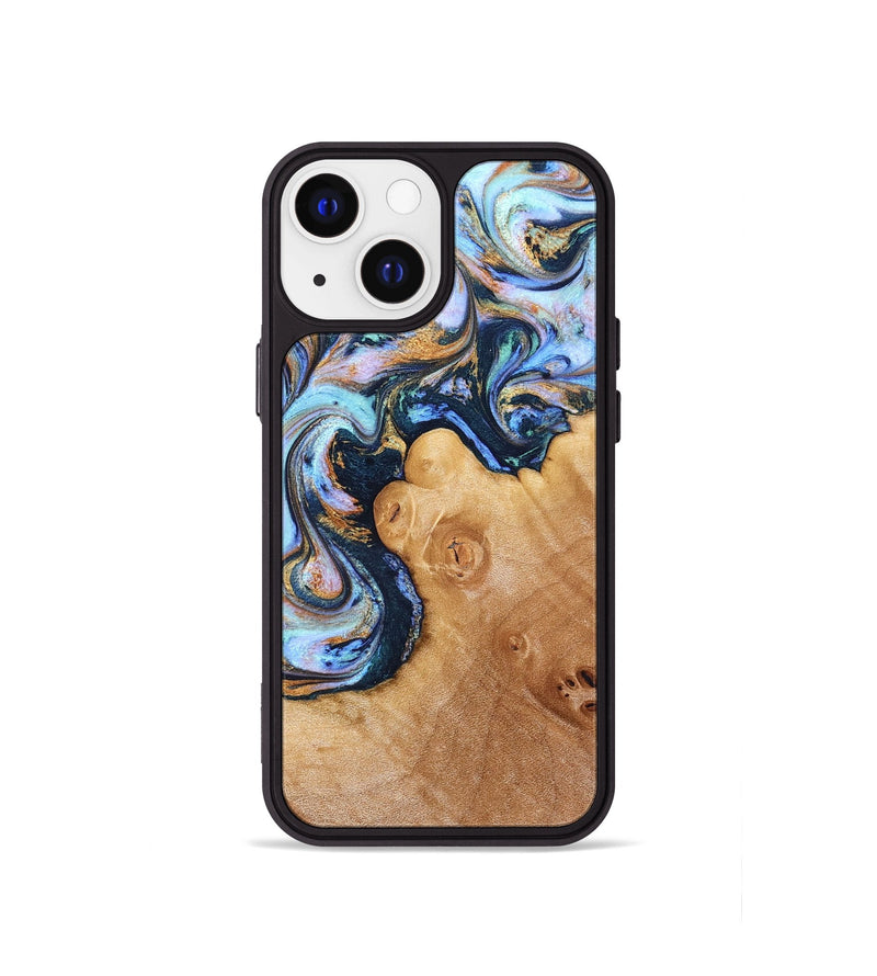 iPhone 13 mini Wood Phone Case - Iliana (Teal & Gold, 823383)