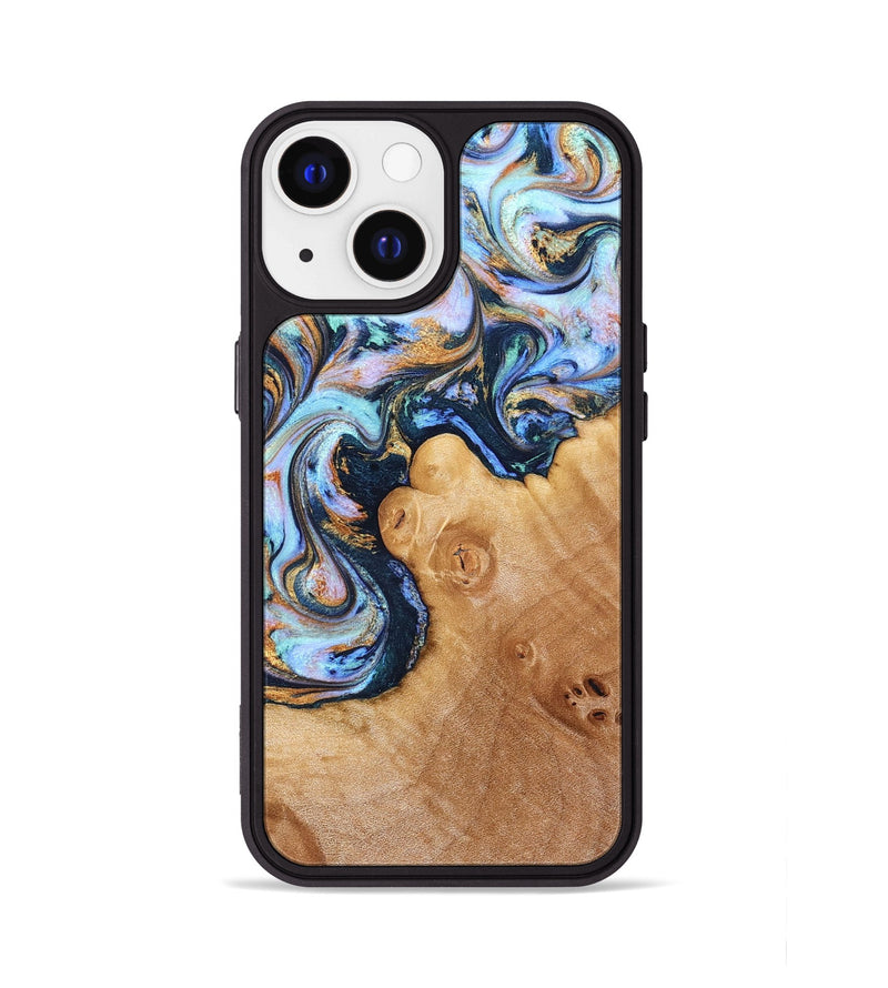 iPhone 13 Wood Phone Case - Iliana (Teal & Gold, 823383)
