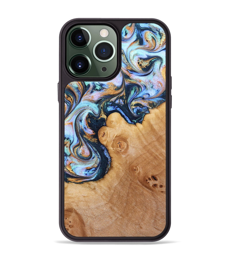 iPhone 13 Pro Max Wood Phone Case - Iliana (Teal & Gold, 823383)