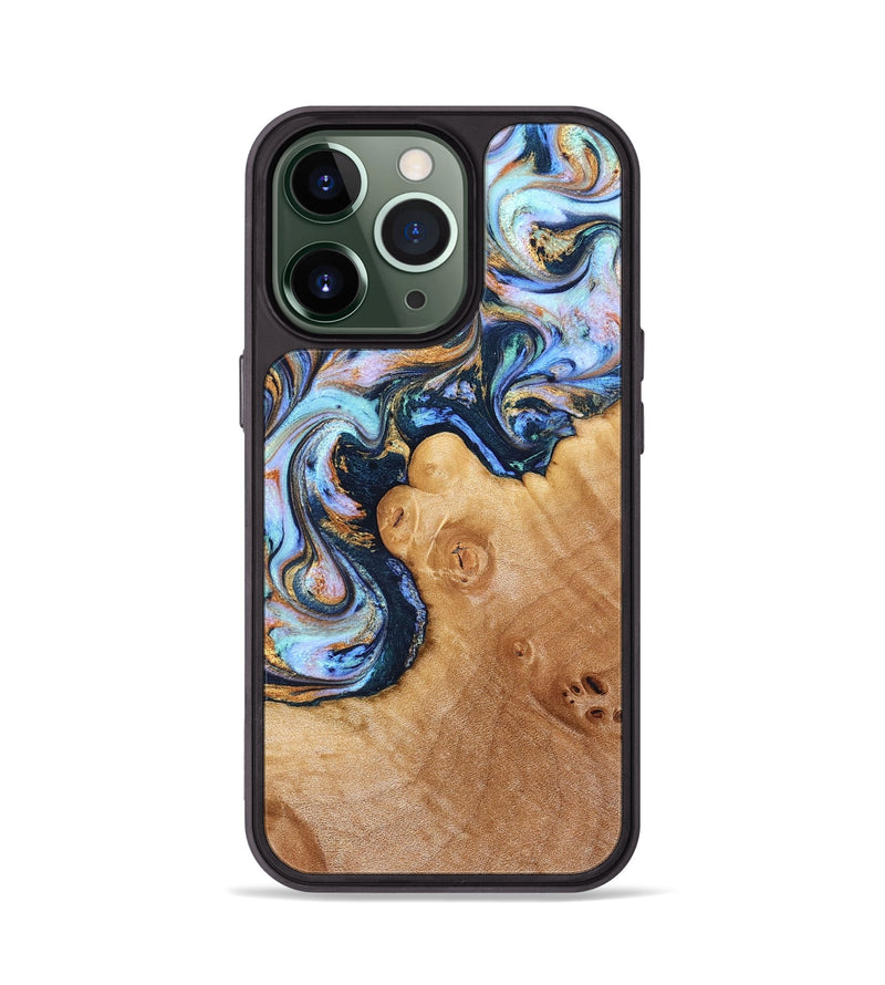 iPhone 13 Pro Wood Phone Case - Iliana (Teal & Gold, 823383)