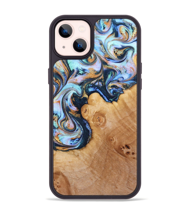 iPhone 14 Plus Wood Phone Case - Iliana (Teal & Gold, 823383)