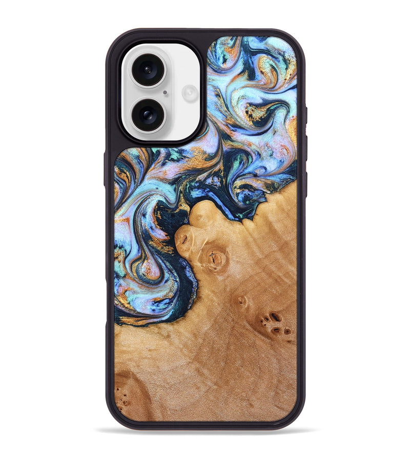 iPhone 16 Plus Wood Phone Case - Iliana (Teal & Gold, 823383)