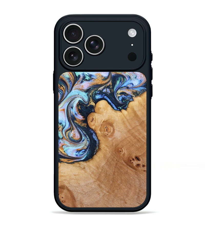 iPhone 17 Pro Max Wood Phone Case - Iliana (Teal & Gold, 823383)