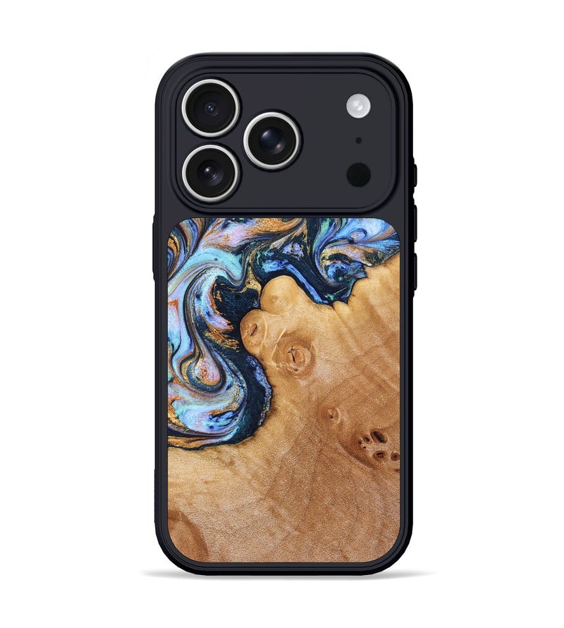 iPhone 17 Pro Wood Phone Case - Iliana (Teal & Gold, 823383)