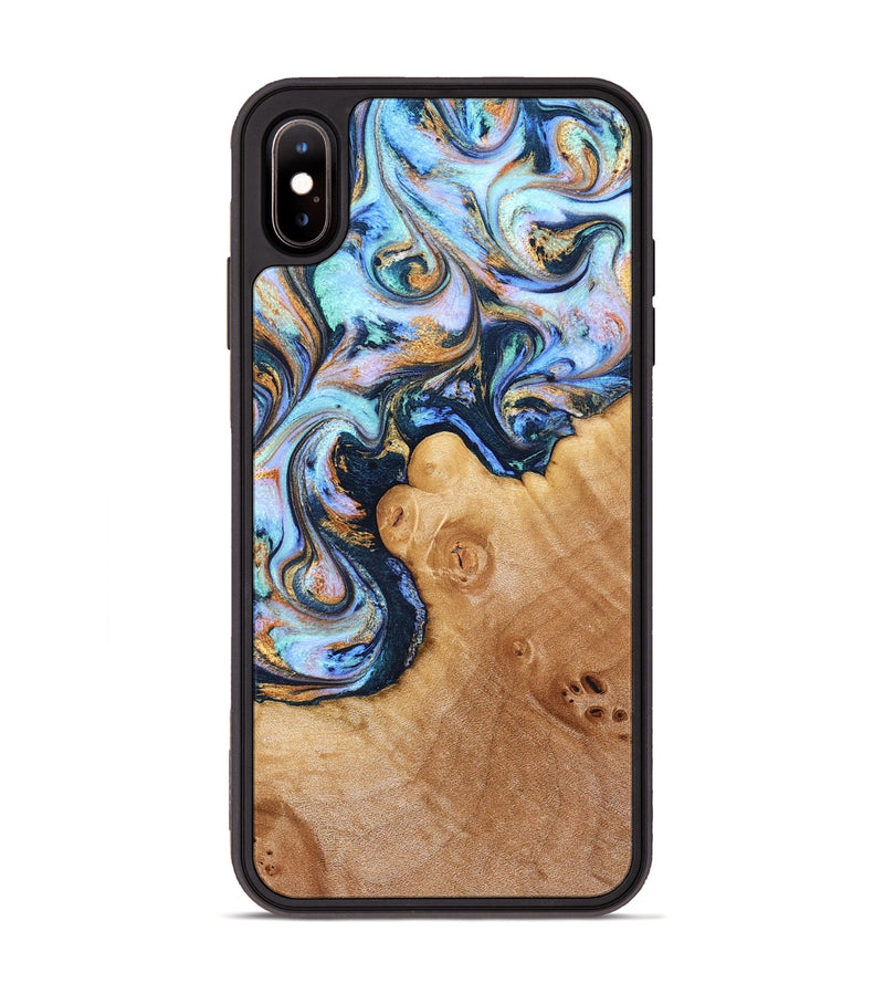 iPhone Xs Max Wood Phone Case - Iliana (Teal & Gold, 823383)