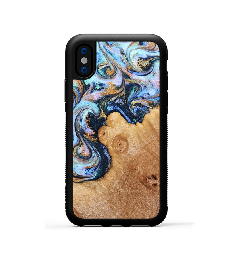 iPhone Xs Wood Phone Case - Iliana (Teal & Gold, 823383)