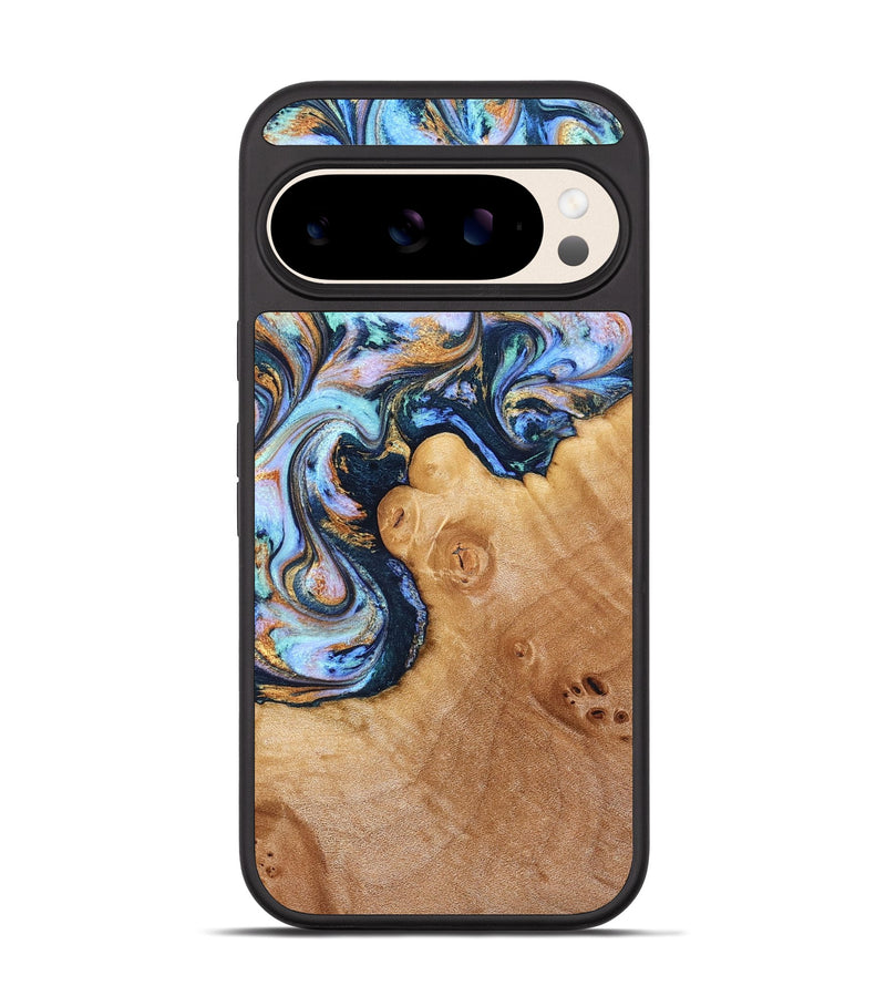 Pixel 10 Wood Phone Case - Iliana (Teal & Gold, 823383)