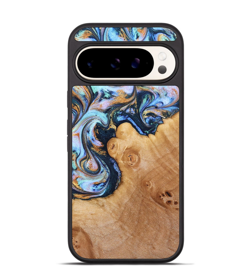 Pixel 9 Pro Wood Phone Case - Iliana (Teal & Gold, 823383)