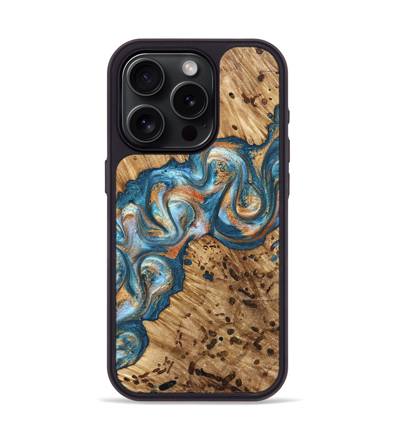iPhone 15 Pro Wood Phone Case - Tommy (Teal & Gold, 823385)