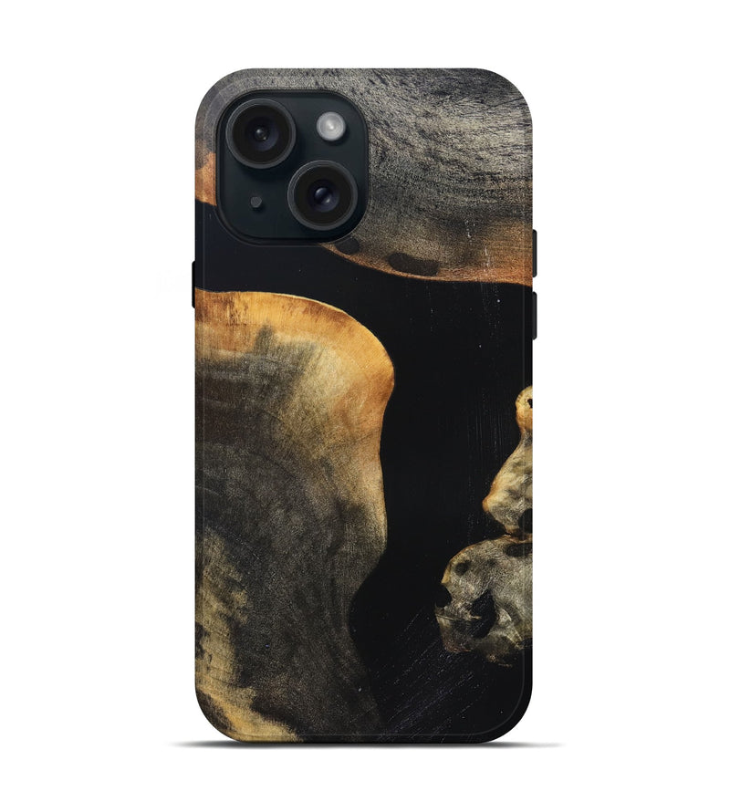 iPhone 15 Wood Live Edge Phone Case - Franco (Pure Black, 823411)