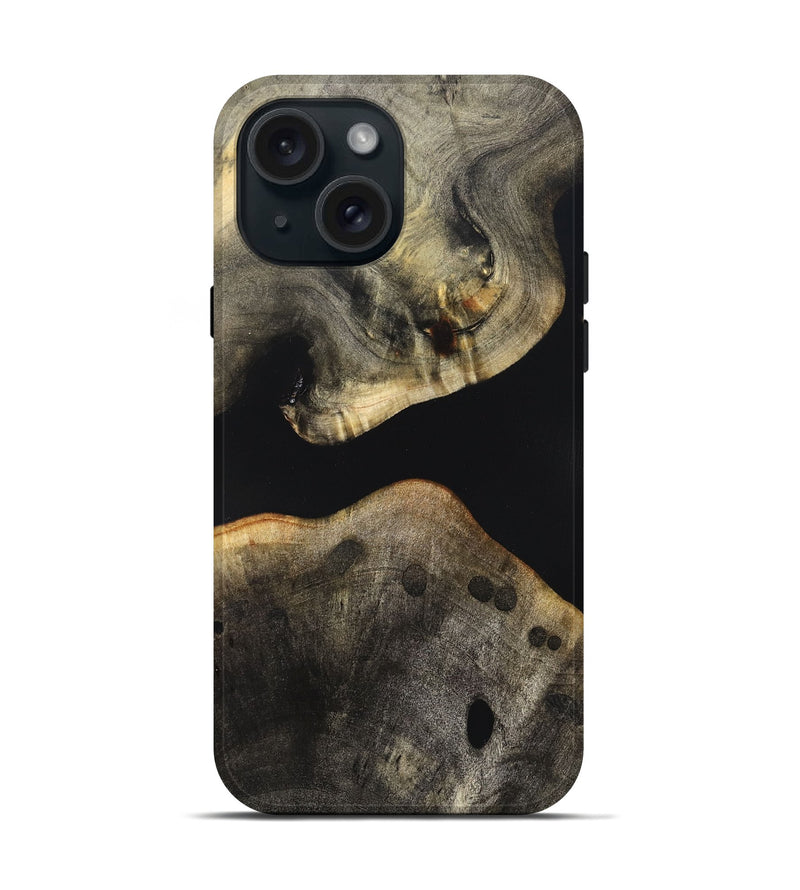 iPhone 15 Wood Live Edge Phone Case - Arrie (Pure Black, 823412)