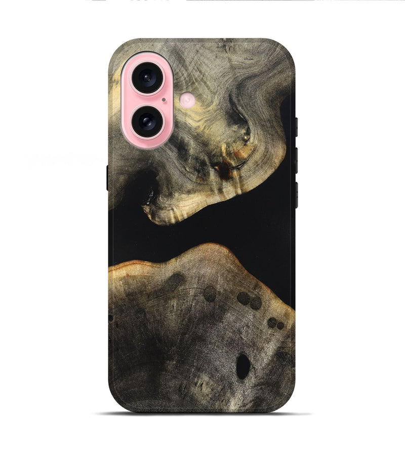 iPhone 16 Wood Live Edge Phone Case - Arrie (Pure Black, 823412)