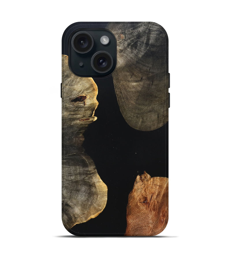 iPhone 15 Wood Live Edge Phone Case - Fritz (Pure Black, 823415)