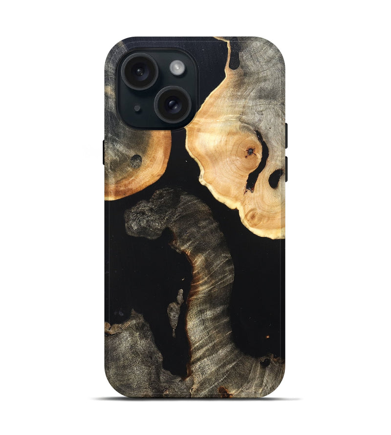 iPhone 15 Wood Live Edge Phone Case - Nannie (Pure Black, 823418)
