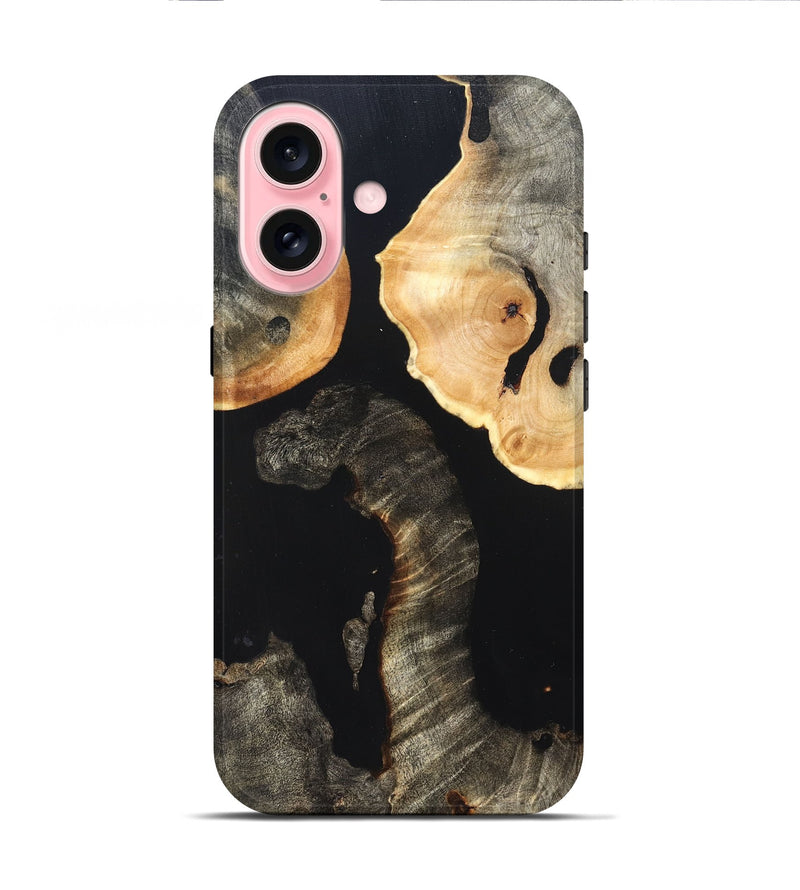 iPhone 16 Wood Live Edge Phone Case - Nannie (Pure Black, 823418)