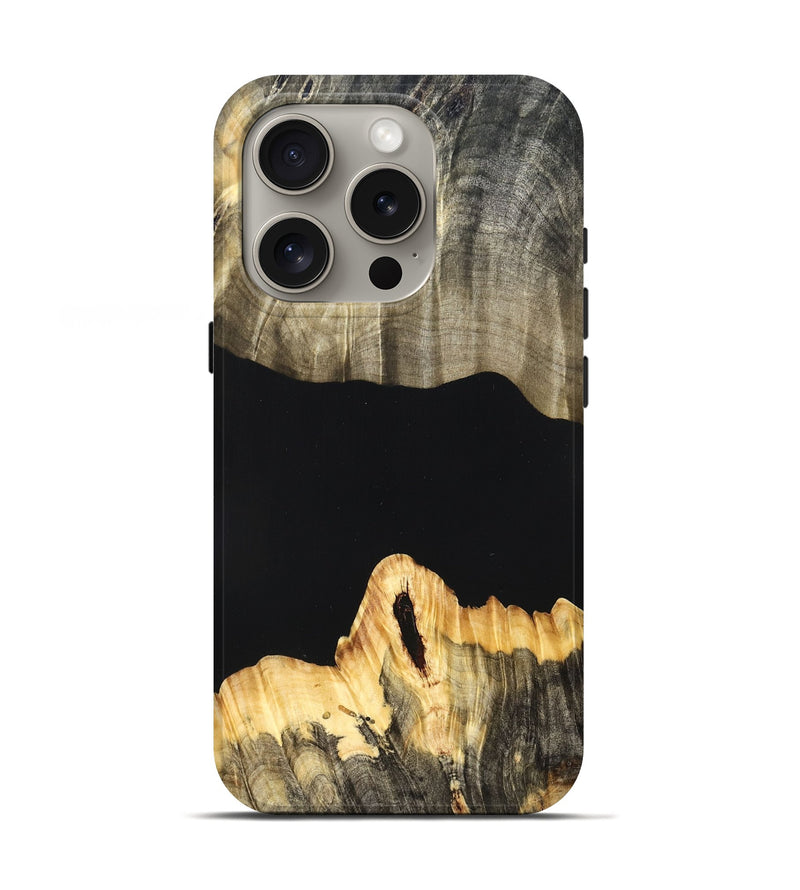 iPhone 16 Pro Wood Live Edge Phone Case - Mariela (Pure Black, 823419)