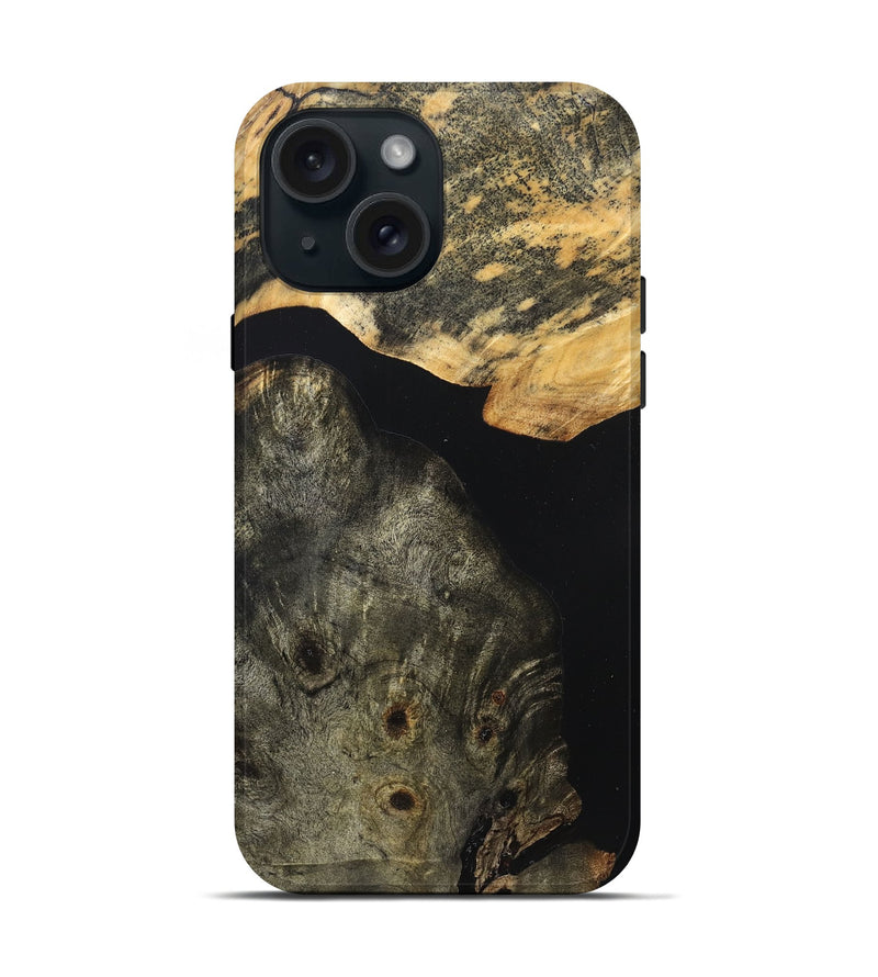 iPhone 15 Wood Live Edge Phone Case - Flossie (Pure Black, 823420)