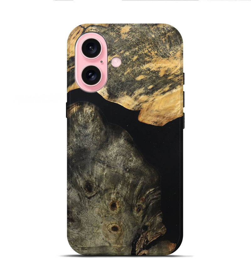 iPhone 16 Wood Live Edge Phone Case - Flossie (Pure Black, 823420)