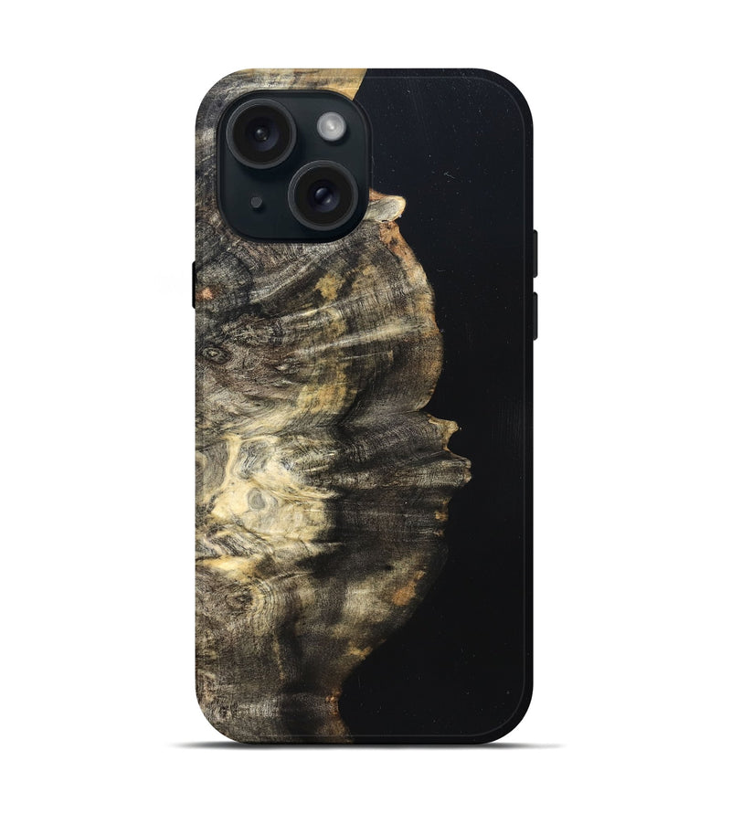 iPhone 15 Wood Live Edge Phone Case - Elmira (Pure Black, 823421)
