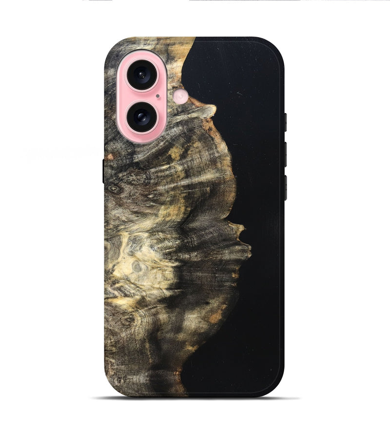 iPhone 16 Wood Live Edge Phone Case - Elmira (Pure Black, 823421)