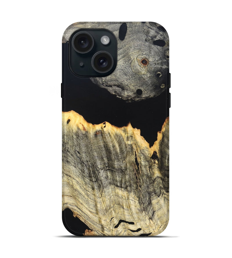 iPhone 15 Wood Live Edge Phone Case - Myron (Pure Black, 823423)