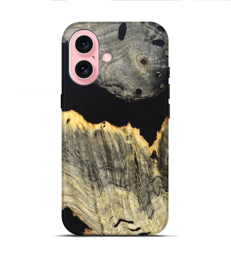 iPhone 16 Wood Live Edge Phone Case - Myron (Pure Black, 823423)