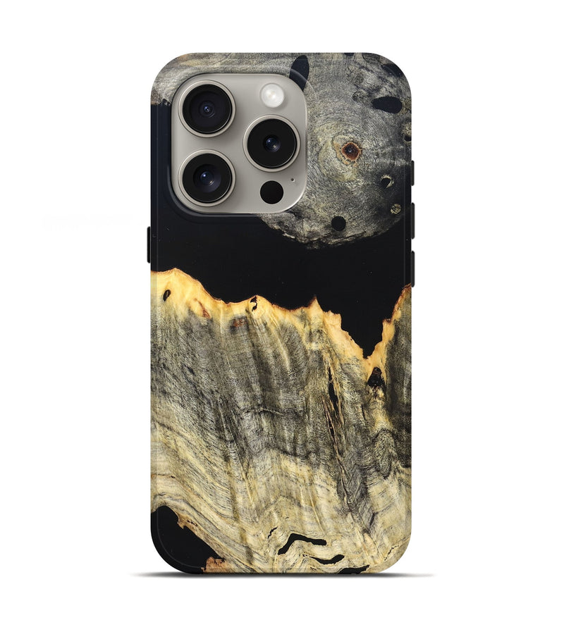iPhone 16 Pro Wood Live Edge Phone Case - Myron (Pure Black, 823423)