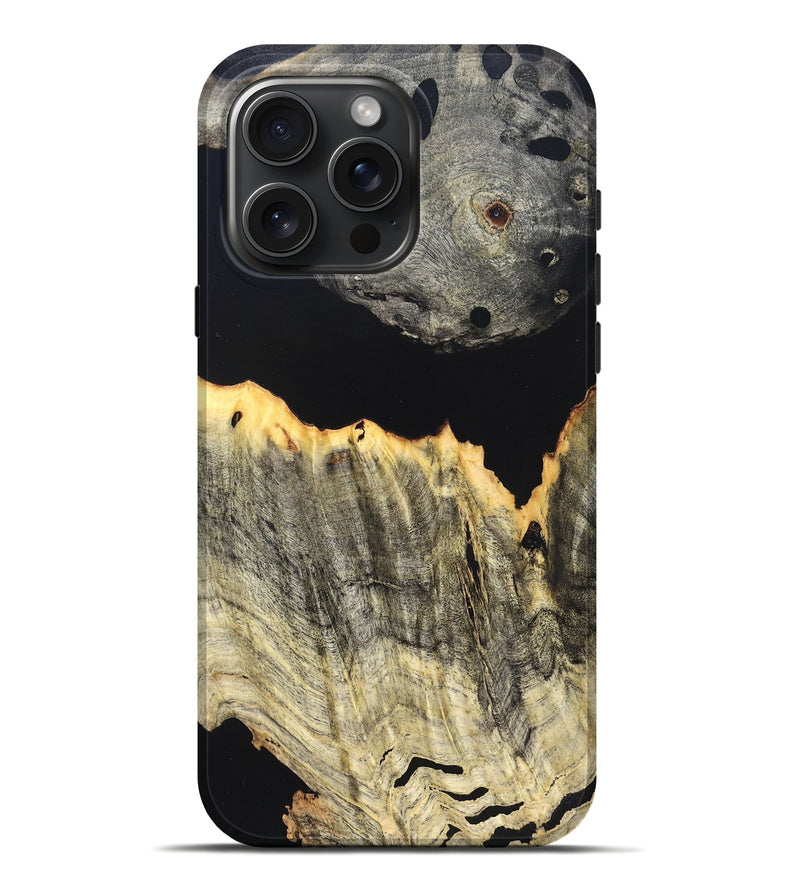 iPhone 16 Pro Max Wood Live Edge Phone Case - Myron (Pure Black, 823423)