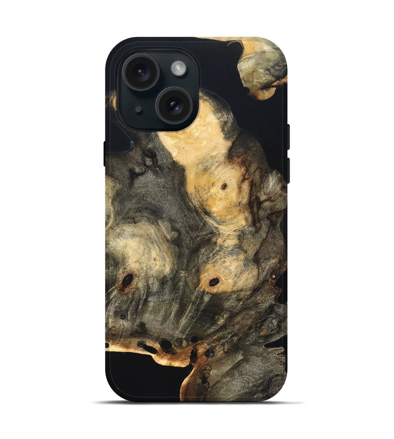 iPhone 15 Wood Live Edge Phone Case - Layne (Pure Black, 823427)