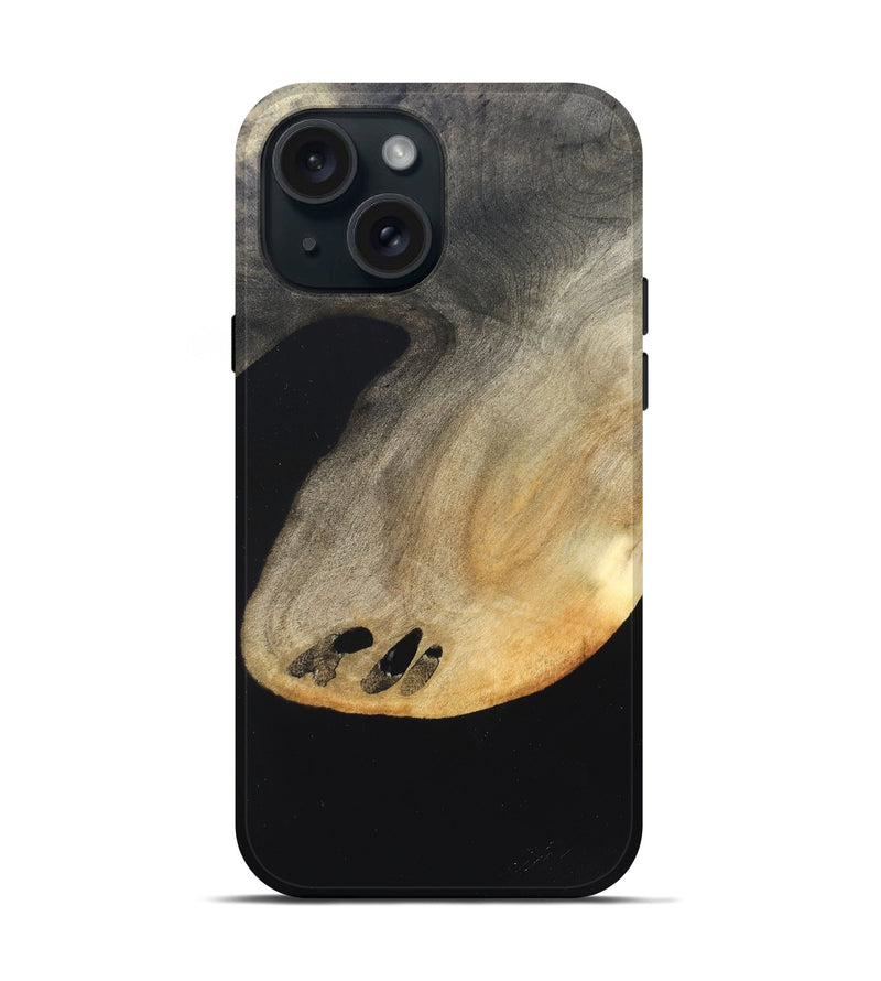 iPhone 15 Wood Live Edge Phone Case - Edison (Pure Black, 823429)