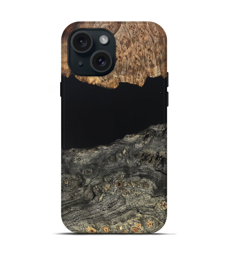 iPhone 15 Wood Live Edge Phone Case - Cliff (Pure Black, 823430)