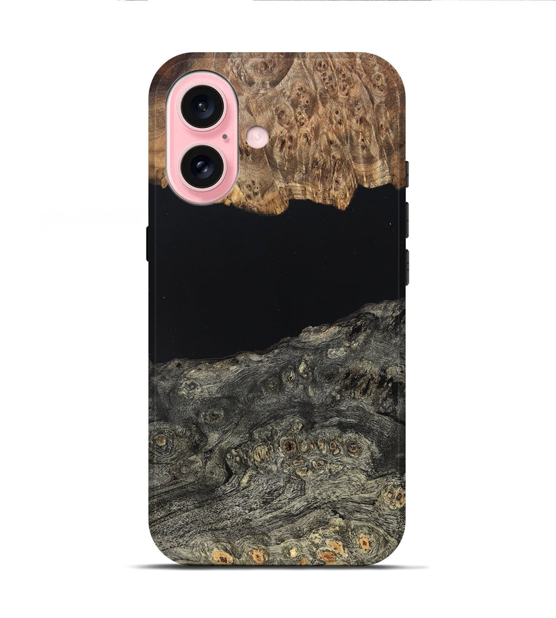 iPhone 16 Wood Live Edge Phone Case - Cliff (Pure Black, 823430)