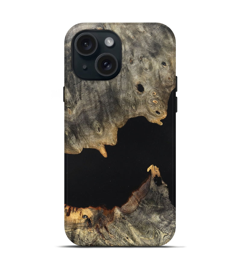 iPhone 15 Wood Live Edge Phone Case - Ella (Pure Black, 823432)