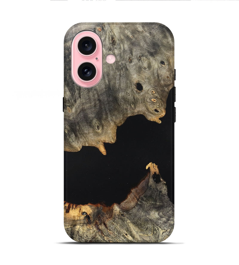 iPhone 16 Wood Live Edge Phone Case - Ella (Pure Black, 823432)