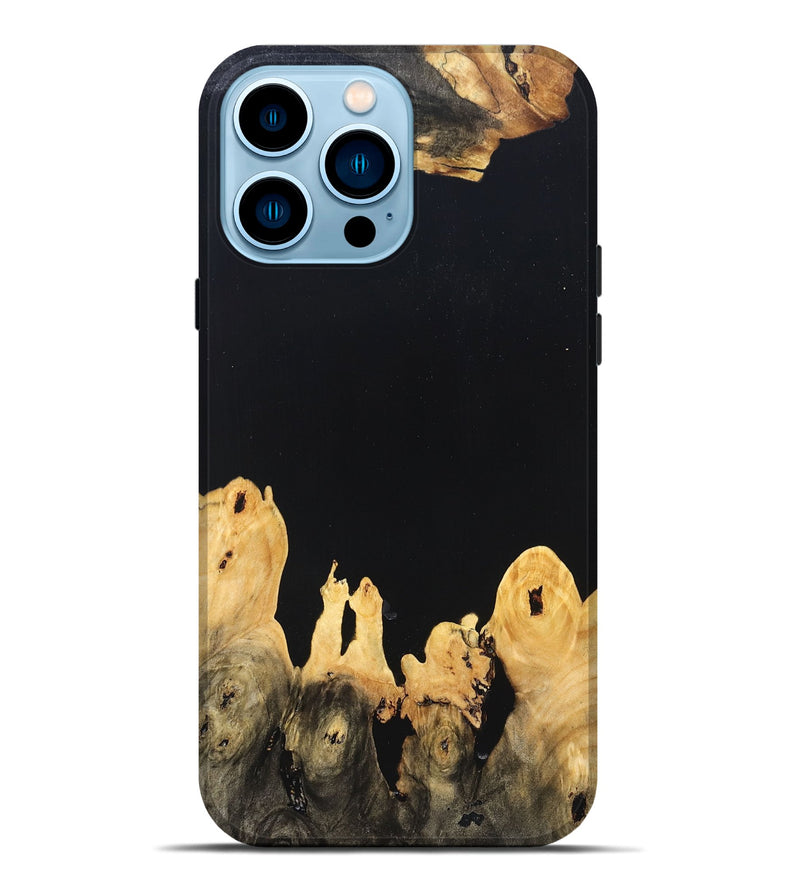 iPhone 14 Pro Max Wood Live Edge Phone Case - Burl (Pure Black, 823433)