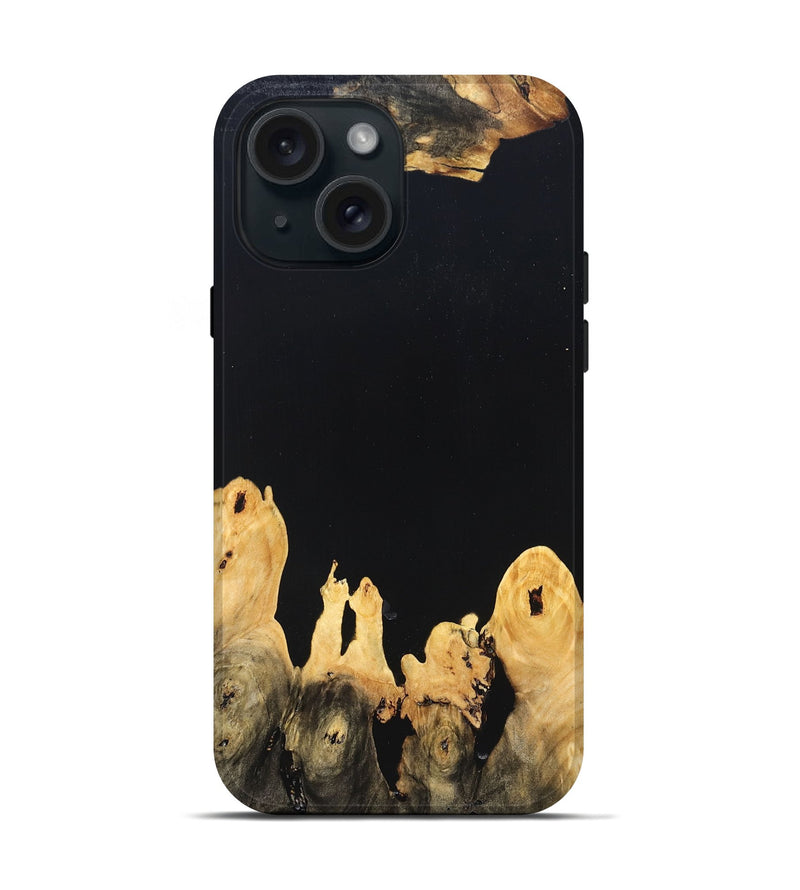 iPhone 15 Wood Live Edge Phone Case - Burl (Pure Black, 823433)