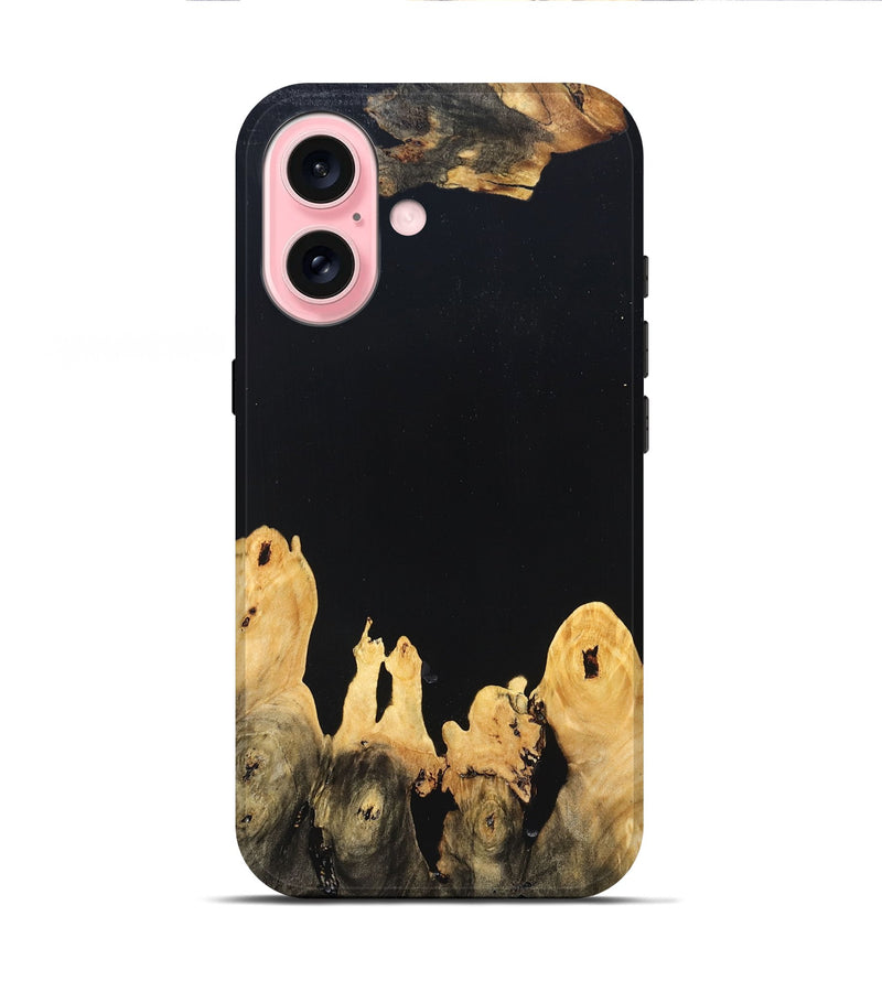 iPhone 16 Wood Live Edge Phone Case - Burl (Pure Black, 823433)