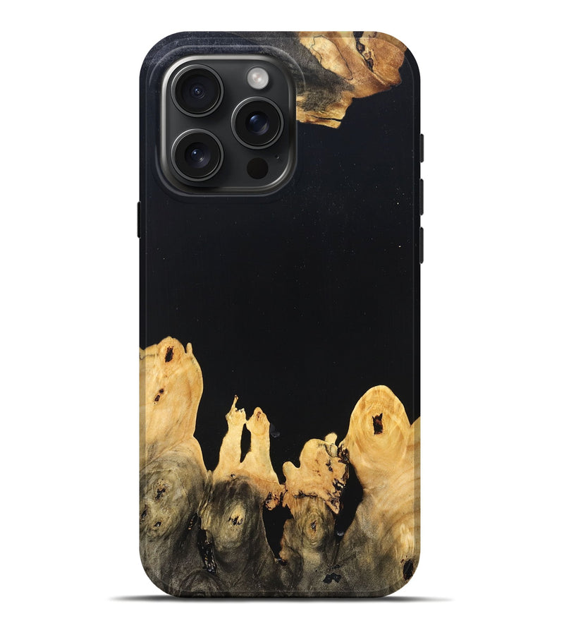 iPhone 16 Pro Max Wood Live Edge Phone Case - Burl (Pure Black, 823433)