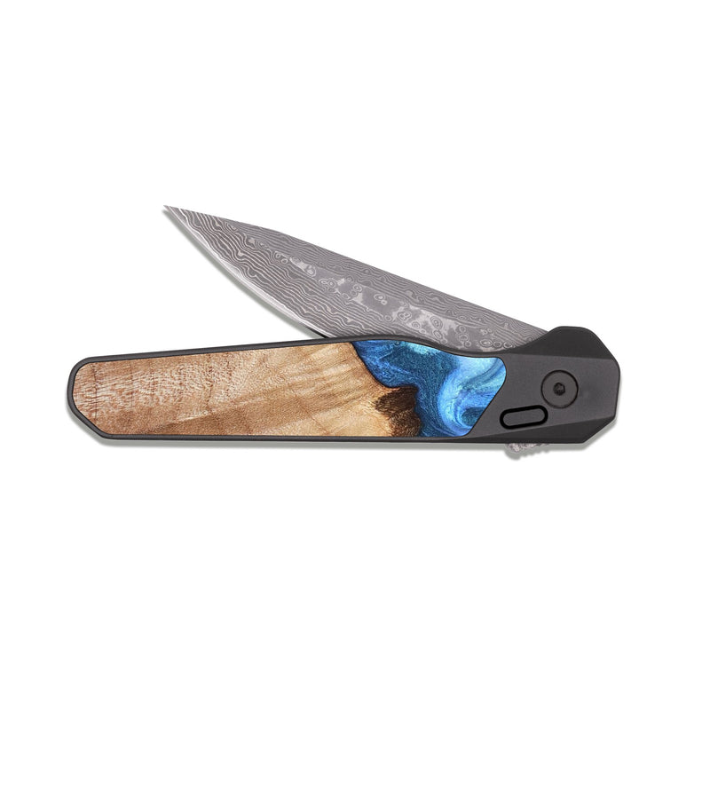 EDC Dark Damascus Wood Pocket Knife - Kami (Blue, 823444)