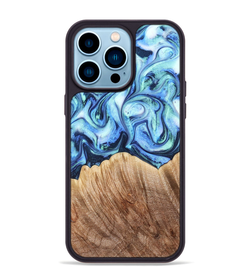 iPhone 14 Pro Max Wood Phone Case - Vina (Blue, 823445)
