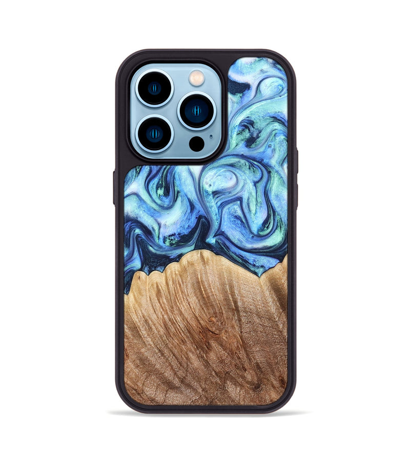 iPhone 14 Pro Wood Phone Case - Vina (Blue, 823445)