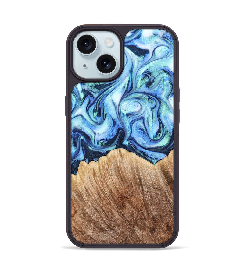iPhone 15 Wood Phone Case - Vina (Blue, 823445)