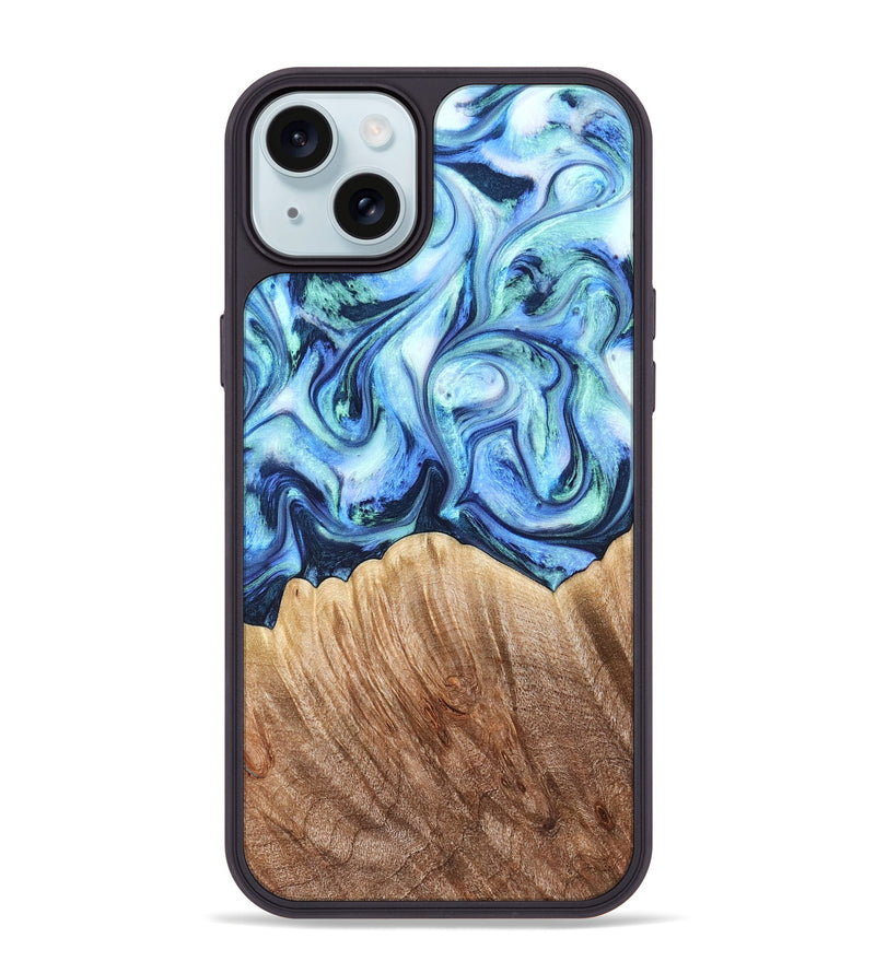iPhone 15 Plus Wood Phone Case - Vina (Blue, 823445)