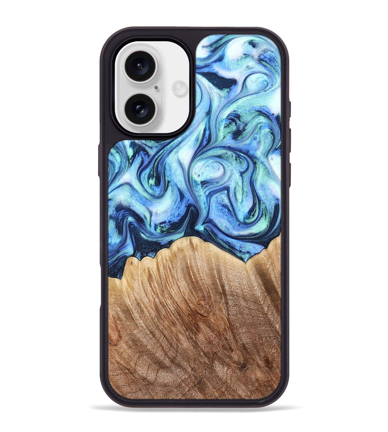 iPhone 16 Plus Wood Phone Case - Vina (Blue, 823445)