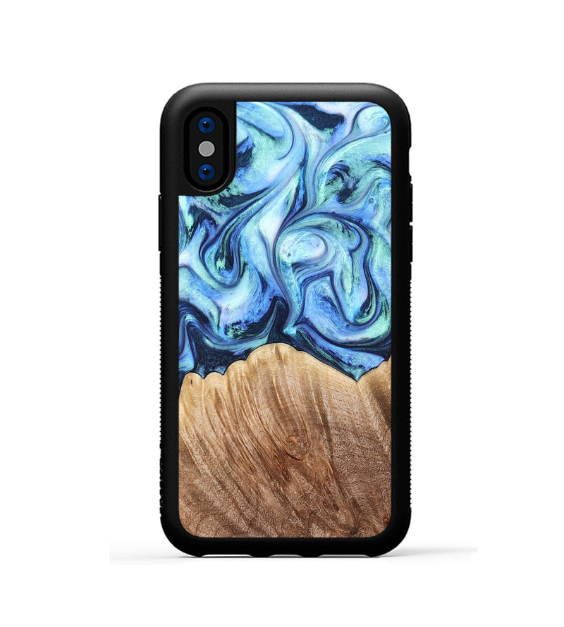 iPhone Xs Wood Phone Case - Vina (Blue, 823445)