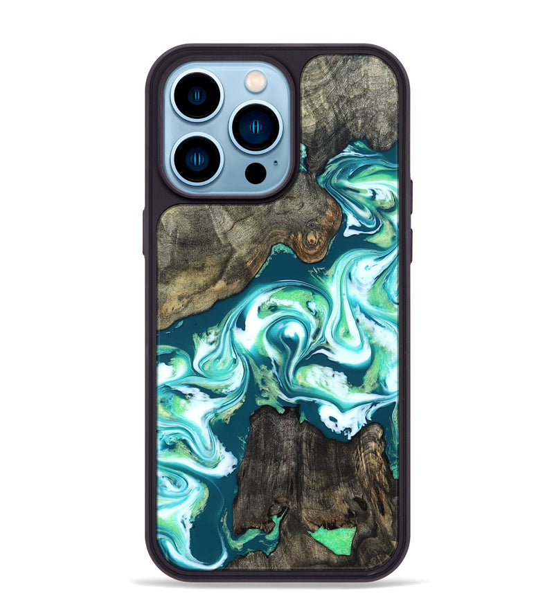 iPhone 14 Pro Max Wood Phone Case - Theda (Green, 823446)