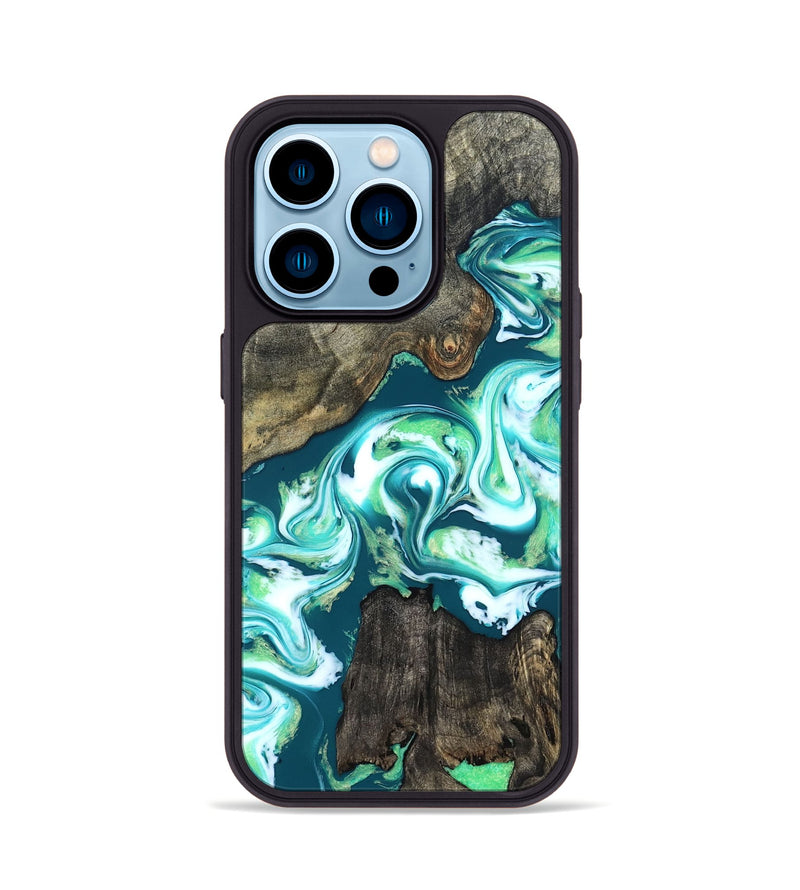 iPhone 14 Pro Wood Phone Case - Theda (Green, 823446)