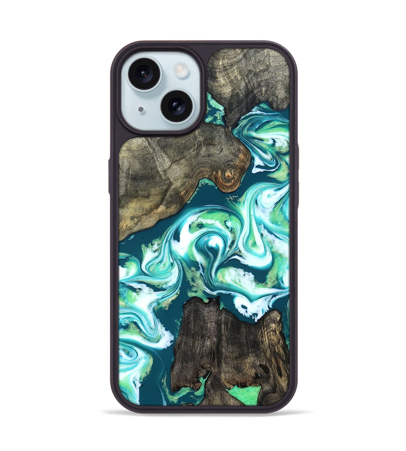 iPhone 15 Wood Phone Case - Theda (Green, 823446)